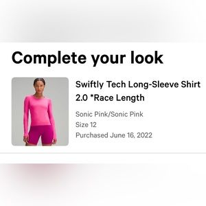 Lululemon swiftly tech long sleeve race length sonic pink size 12